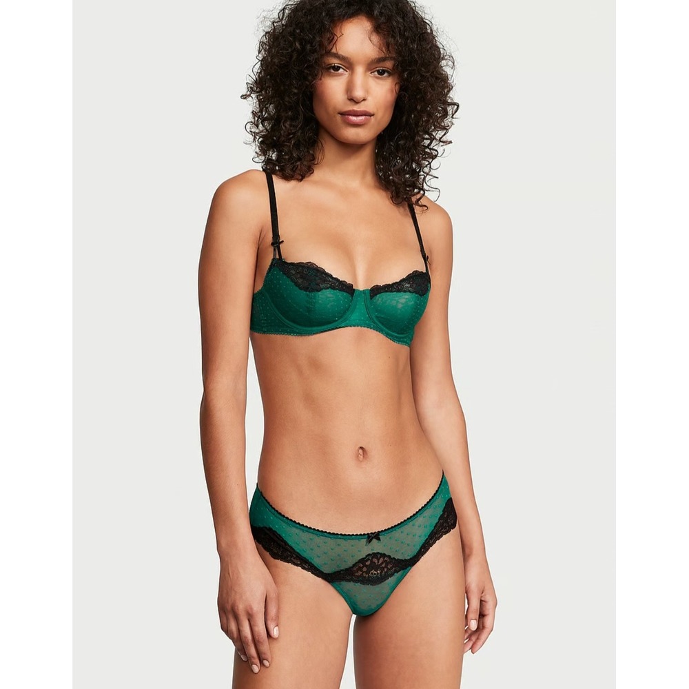 Victoria's Secret‎ Dream Angels Green Swiss Dot Lace Bra and Thong Set 34DD